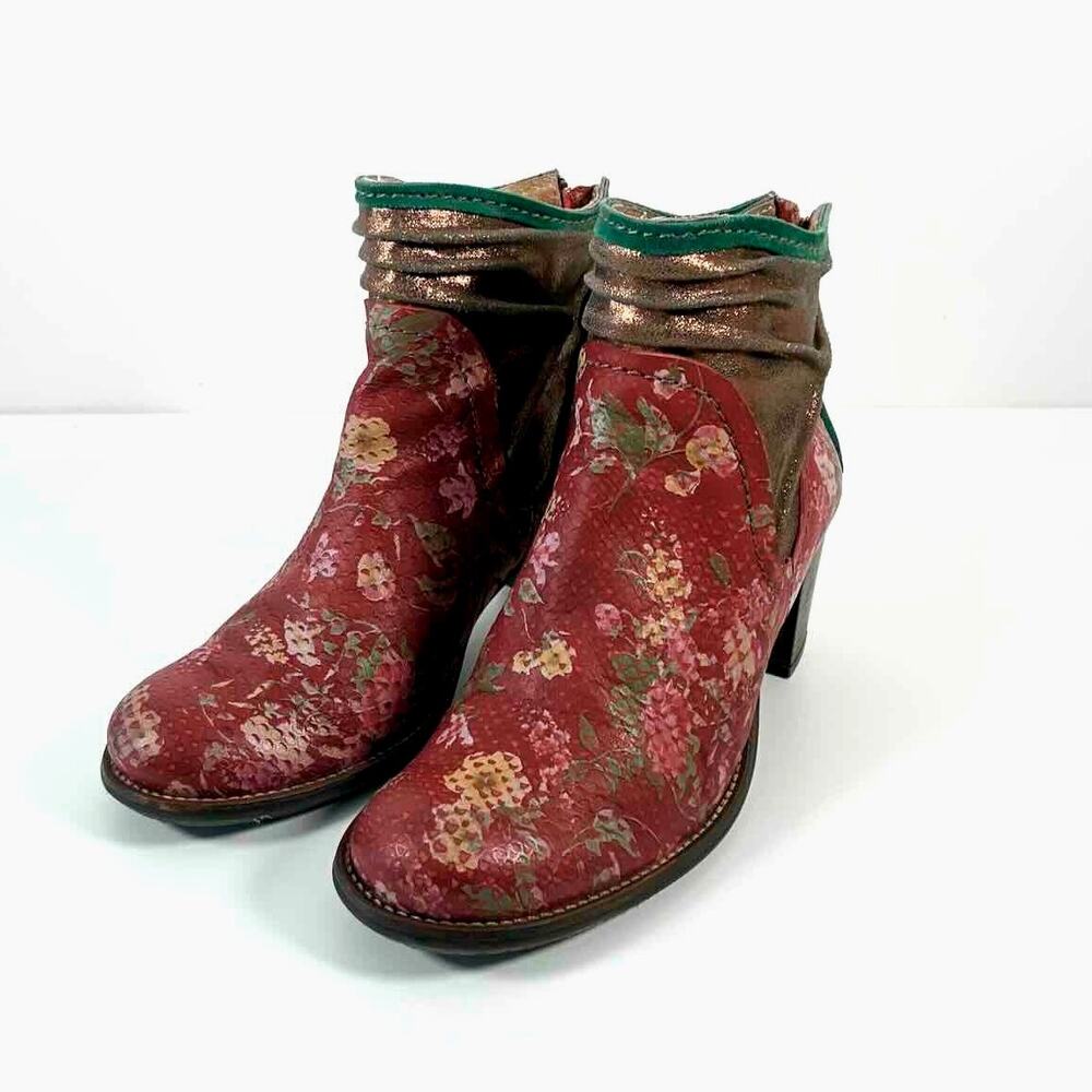 Dkode Women's Red Floral Leather Ankle Boots - EU37; US6.5